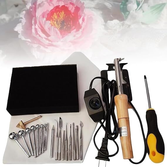 Electric Fabric Flower Maker, Artificial Flower Ironing Machine with 18 Ironing Heads, Anti-scalding Bracket, Adjustable Temperature, DIY Flower Making, for Handmade Flower Making Lovers