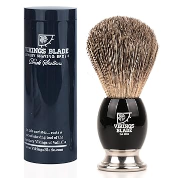 Luxury Shaving Brush for Men by VIKINGS BLADE, Ultra Heavy Acrylic & 316L Steel Handle, Super Strong Knot Backbone, Minimal Shedding, Fast Lather, Extremely Smooth & Plush on Skin (Dark Stallion)