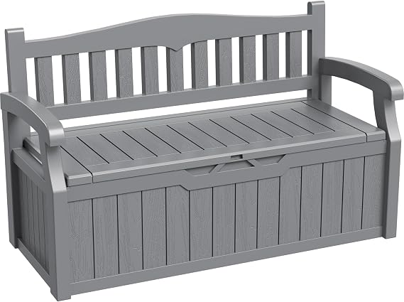 Greesum 80 Gallon Storage Bench Outdoor Deck Box with Armrest, Grey