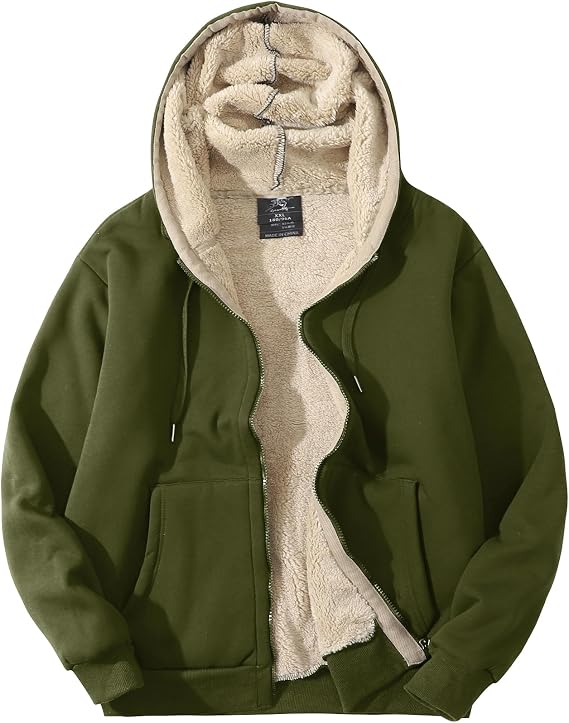 Flygo Mens Sherpa Hoodie Jacket Warm Fleece Lined Zip Up Sweatshirts