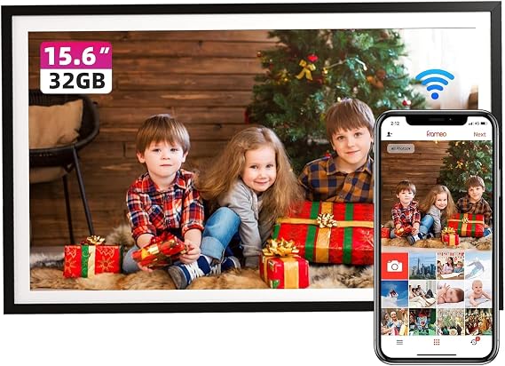 15.6 Inch WiFi Cloud Digital Photo Frame, 1920 * 1080 Resolution 16:10 HD IPS Touch Screen Display, 32GB Storage Space,Share Your Photos and Videos via Frameo App at Anytime and Anywhere
