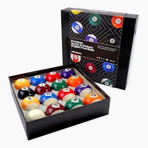 PREMIUM GRADE 2" Inch (50.8mm) English Pool Balls + 1 7/8 Inch Cue Ball - Perfect for Home Tables and Coin-operated Tables