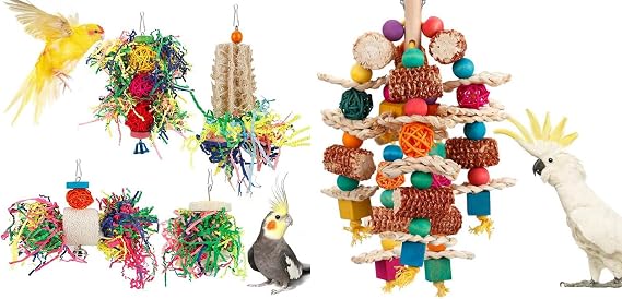 Bird Toys Bird Shredding Foraging Toys Parakeet Toy Chewing Hanging Toy Bird Shredded Paper Bird Cage Accessories Bird Rope Perch for Conure Cockatiel Budgies Lovebird Parrotlet (Without Rope Perch)
