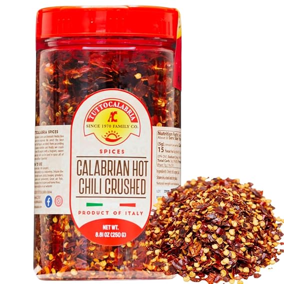 TUTTOCALABRIA Calabrian Crushed Dry Chili Pepper Flakes, Large Shaker, 250g