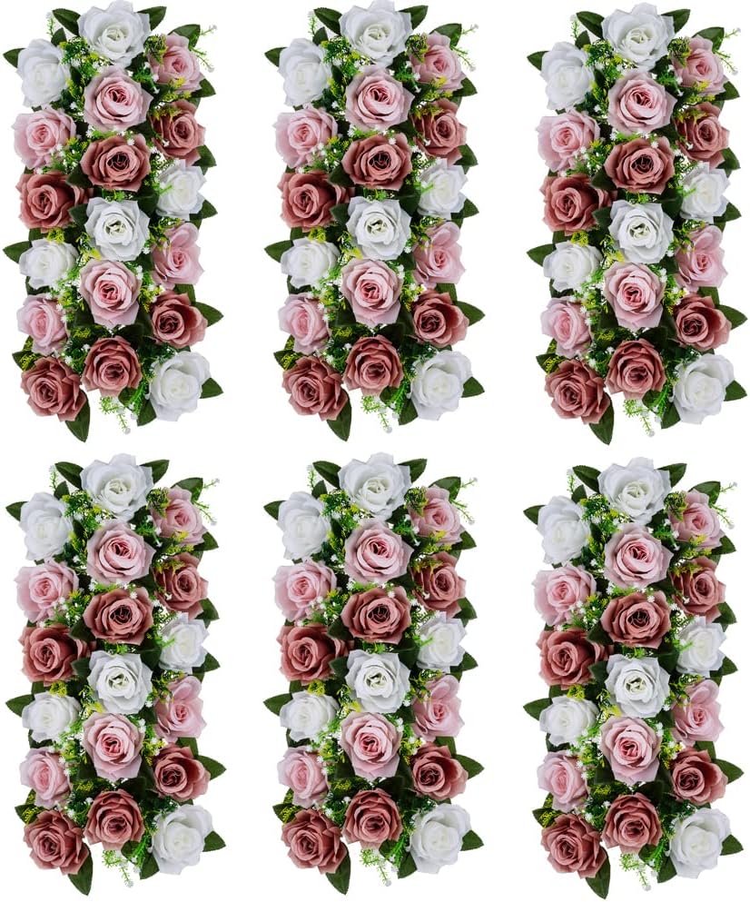 Flower Table Decorations for Wedding - 6 Pcs Artificial Table Flower Arrangement, Weeding Rose Floral Centerpieces for Reception, Table Runner, Dining Table, Living Room, Kitchen, Dusty Rose