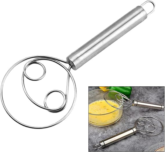Stainless Steel Danish Dough Whisk,Bread Mixer for Baking