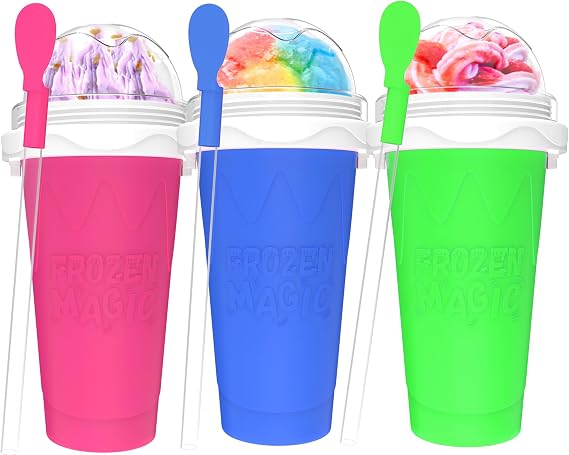 3PCS Slushie Maker Cup,DIY Magic Quick Frozen Smoothies Cups for Homemade Milk Shake Ice Cream Maker, Cooling Cups, Double Layer Squeeze Slushy Maker Cup,Birthday Gifts for Family (Bule+Pink+Green)