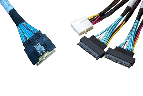 DiLinker SlimSAS 8X to 2*U.2 NVMe Adapter,SFF-8654 74pin to 2*SFF-8639 68pin Cable with Power, 75CM(Broadcom MPN 05-60005-00,CBL-SAST-0953)
