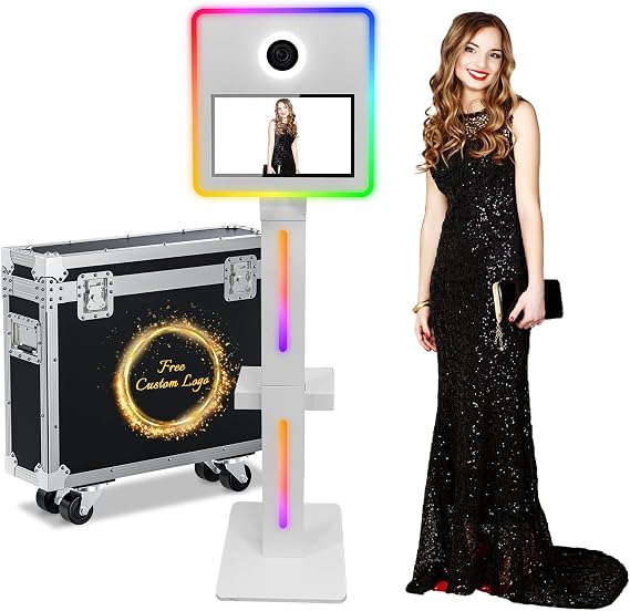 DSLR Photo Booth Machine 15.6 Inch Selfie Portable Touch Screen Camera Photobooth with Flight Case/White Photo Booth with RGB Light for Wedding Party Events (White, 15.6 Inch photobooth)