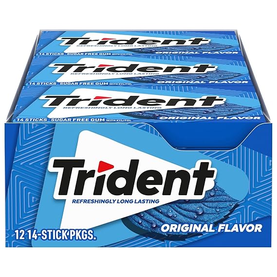 Trident Flavor Sugar Free Gum Packs of 14 Pieces Total Pieces, Original, 168 Count, Pack of 12