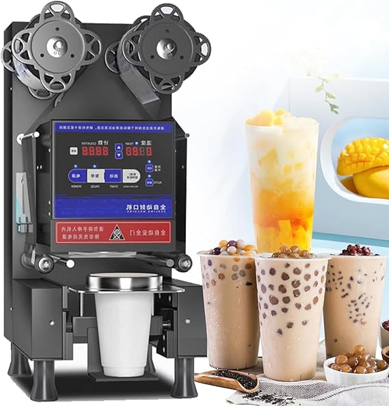 Automatic Cup Sealer Machine, Cup Sealing Machine 90/95mm Electric Cup Sealer Machine 540-760 Cups/H Commercial Sealer (Black