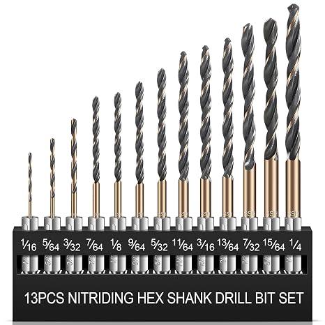 Hex Shank Twist Drill Bit Set 13PCS, Quick-Change, 1/16-1/4