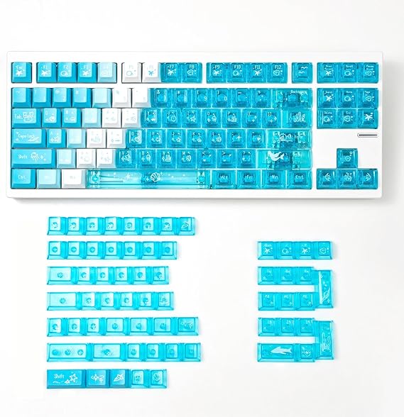Cherry Profile Keycaps Set,150 Keys Gradient Blue Dye-Sublimation PBT&Transparent PC Keycaps Set,Cute Key Caps, Custom Key Cap for DIY MX Swithes Mechanical Gaming Keyboards (Blue)