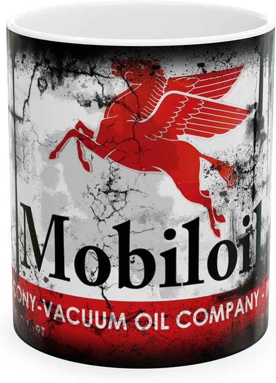 Mobil Lube Motor Oil Can 11oz Coffee Mug Vintage Oil Can Design Ceramic Mug, Antique Garage Collectible Cup, Classic Automotive Gift for Car & Oil Enthusiasts