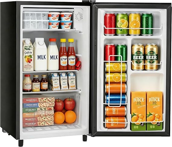Mini Fridge with Freezer, 3.2 Cu.Ft Compact Single Door Refrigerator with Adjustable Thermostat, Low Noise & Energy Efficient (0.41kWh/Day), Small Fridge for Bedroom, Dorm, Office, Apartment (Black)