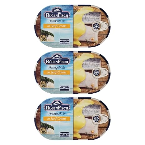Rügen Fisch Herring Fillets in Mustard Cream (Pack of 3 x 200 g)