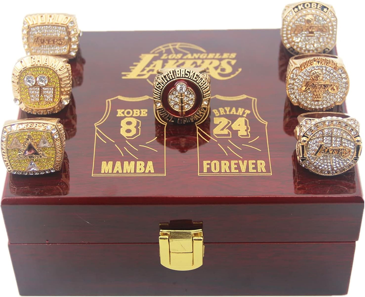 KOBE 2020 Hall of Fame ring 2000 2001 2002 2009 2010 LA Championship Replica Ring Lakers rings set Size 11 with Deluxe Wood Box and 2016 Kobe Retirement Commemorative Mamba Forever Ring