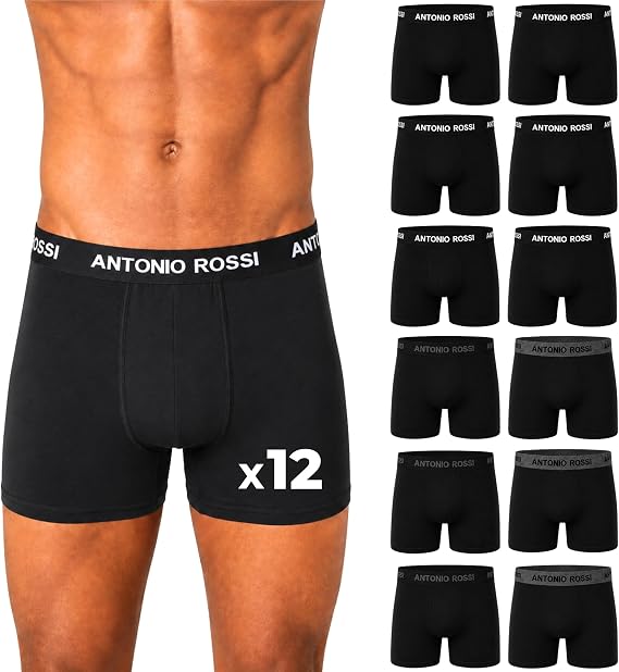 ANTONIO ROSSI Mens Boxers 12 Pack, Cotton Boxer Shorts Multipack, Breathable Mens Underwear, Comfortable, Stretch Fit Mens Briefs for Everyday Wear, S-5XL