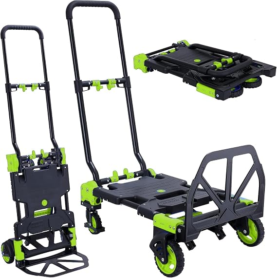 Heavy Duty 330lbs Folding Hand Truck, 2 in 1 Alu Foldable Dolly, Green