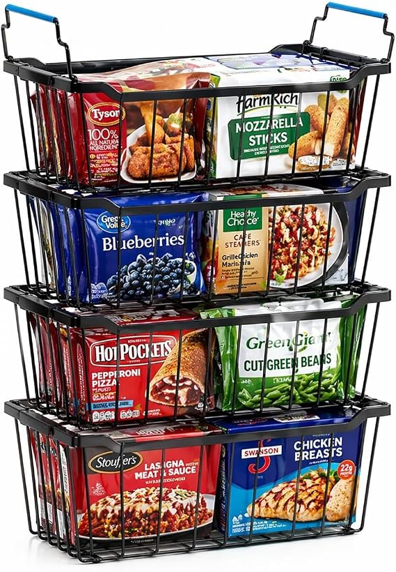 Chest Freezer Organizer Bins, Black Metal, 4-Pack