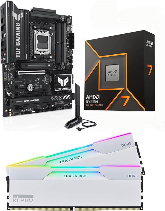 Micro Center CPU Motherboard Memory 3-in-1 Combo: AMD Ryzen 7 9700X CPU Processor with ASUS TUF Gaming B850-PLUS WiFi ATX Motherboard and KLEVV CRAS V RGB DDR5 32GB (2x16GB) 6000MHz CL30 Ram Memory
