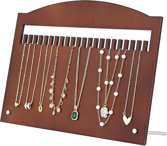 SCUNDA Wooden Jewelry Stand, Wooden Necklace Display Stand with 23 Slots, Real Wood Jewelry Organizer Board for Women, Portable Necklace Holder for Craft Fairs, Home, and Exhibitions, 11" x 7.9"