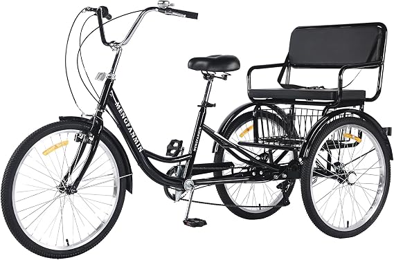Adult Tricycle 7 Speed 24 Inch 3 Wheel Bikes with Child seat/Rear Baskets for Women/Men/Seniors Picnic Exercise Shopping, Trike for Adults 550lb