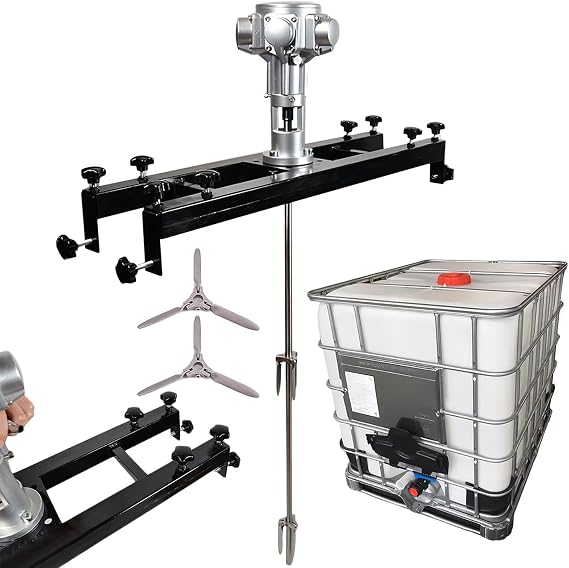 IBC Air Agitator, Tank Mixer Machine 1/2HP 3/4HP 1HP, No-Load RPM: 2500RPM 1800RPM 1000RPM, Pneumatic Bracket Mixer, Paint Stirring Machine Bracket Air Agitator Paint Mix Tool,Small 5 Cylinders