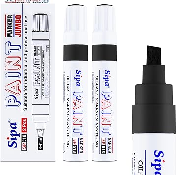 Sipa Jumbo Black Paint Markers Pens, 2 Pack Oil Based Chisel Tip Permanent Paint Pens, Quick Drying & Waterproof Markers for Rocks Wood Metal Plastic Canvas Glass Shoes, Gifts for artists, kid