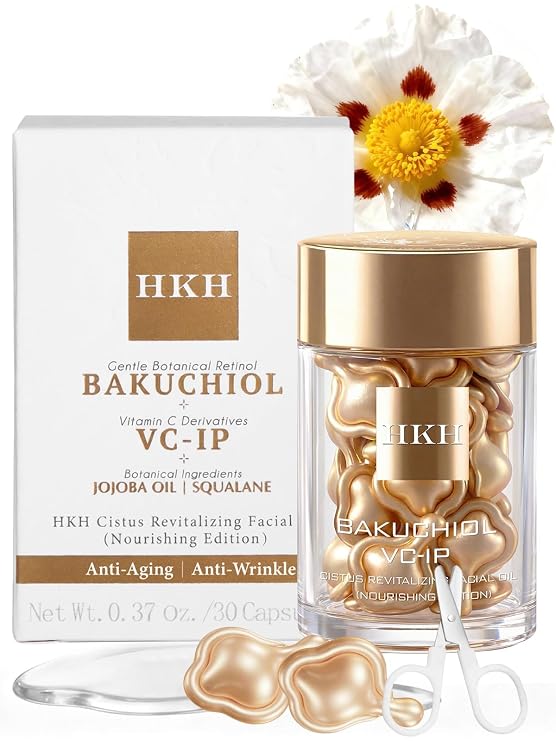 HKH Bakuchiol Retinol Serum For Face: 30 Capsules Anti-Aging Serum Sensitive Skin - SGS Tested Wrinkle Reduction in 4 Weeks - Night Repair Oil With Peptides & Plant Retinol - Travel-Friendly