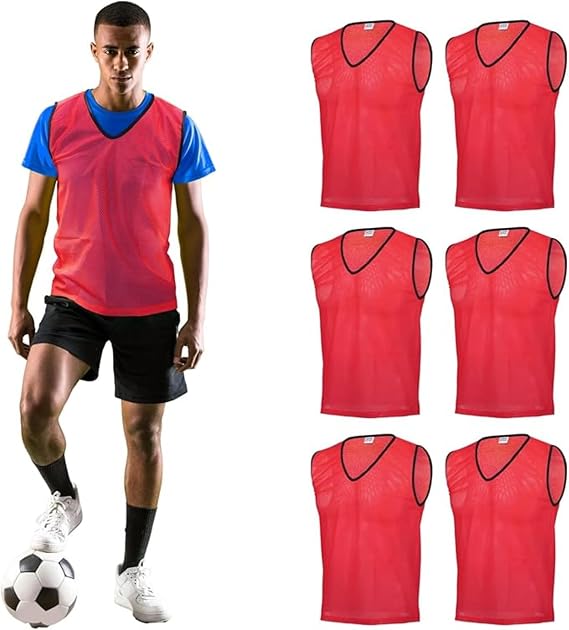 GSi Mesh Training Pinnies for Soccer Basketball and Team Sports | Free Size Fits Most Players, Breathable Mesh Fabric, Reinforced Neck and Arm Piping, Packs of 6 and 12, 6 Color Options