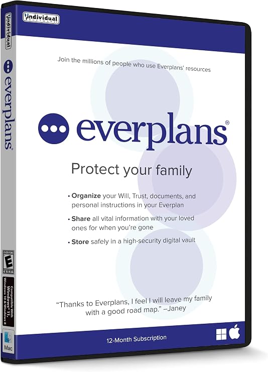 Everplans - Software, Organize Will & Trust, Vital Records, IDs, Passwords, Finances, Medical, Health, Family, Loved Ones, Pets, Secure Digital Locker 12-Month Subscription, Online/Win/Mac