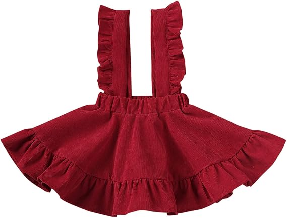 Karuedoo Baby Girls Velvet Suspender Skirt Infant Toddler Ruffled Casual Strap Sundress Summer Outfit Clothes