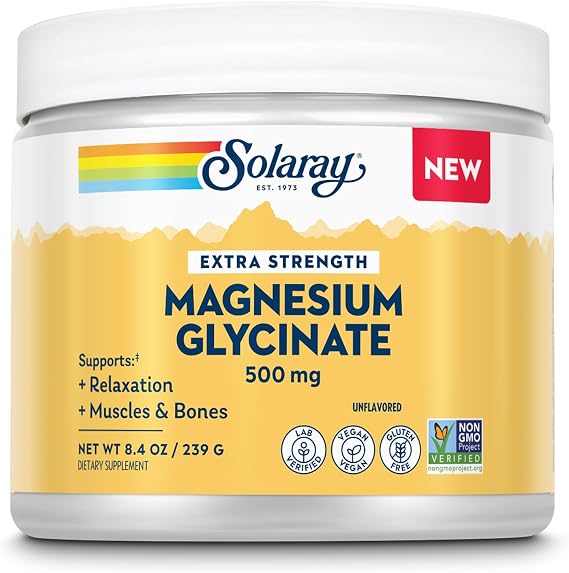 SOLARAY Magnesium Glycinate 500 mg Powder, Unflavored, 8.4 oz