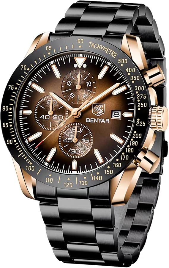 BENYAR Watch for Men Analog Quartz Chronograph Waterproof Luminous Designer Big Face Mens Wrist Watches Business Sport Casual Dress Elegant Gifts for Men