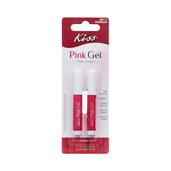 Kiss Pink Gel Nail Glue w/ 2 Pipettes (1 Pack)