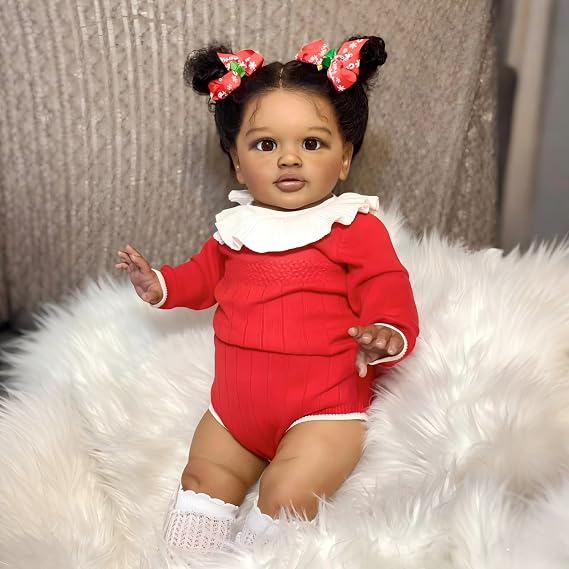 iCradle Real Life Reborn Baby Dolls Black Girl 26 inch 66 cm Soft Vinyl Silicone Newborn Toddler Doll Lifelike Baby Doll Rooted Hair Kids Toy Gift for Ages 3+