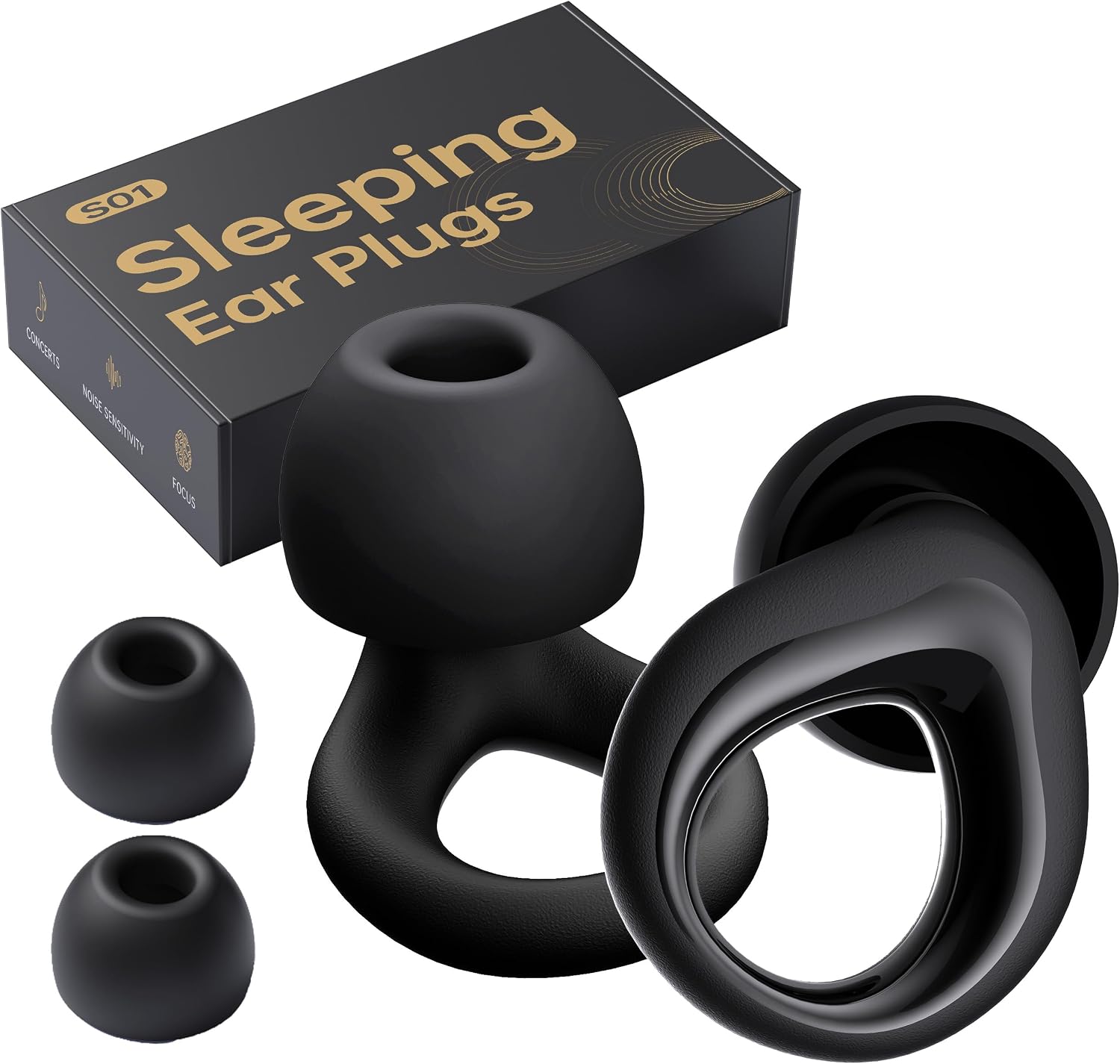Ear Plugs for Sleeping Noise Cancelling, Reusable Silicone Earplugs for Sleeping, Noise Reduction, Deep Focus, Travel, 30dB Noise Reduction, High Fidelity Hearing Protection（Black