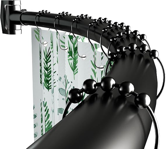 Curved Shower Curtain Rod, 42-72 Inches Adjustable Stainless Steel Arched Shower Curtain Rods Rustproof Round Never Fall Telescoping Design for Bathroom, Bathtub, Need to Drill (Black)