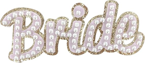 ZOOX Gold Glitters & Pink Chenille w/Classic Ivory Pearls Patch Embroidery, 3M Adhesive for Stick On, Sew On (Bride)