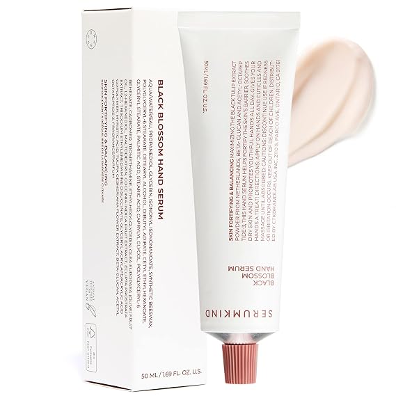 SERUMKIND Black Blossom Hand Serum - Nourishing Hand Cream for Dry, Cracked Hands with Black Tulip Powder - Smoothen and Soften Rough Skin Texture Vegan, Cruelty Free - 1.69oz.