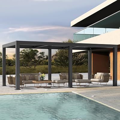 LVUYOYO Outdoor Louvered Pergola 10 x 20, Patio Aluminum Pergola with Adjustable Roof, Metal Gazebo for Backyard, Garden, DeckBlack