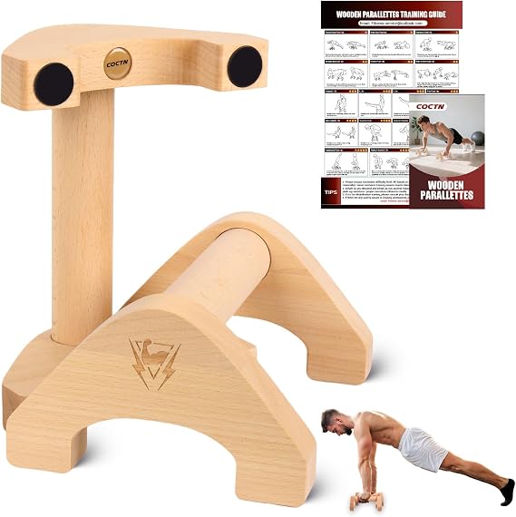 Wooden Push Up Bars, 2 PCS Parallettes with Embedded Non-slip Feet