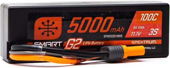 Spektrum 11.1V 5000mAh 3S 100C Smart G2 Hardcase LiPo Battery: IC5, SPMX53S100H5