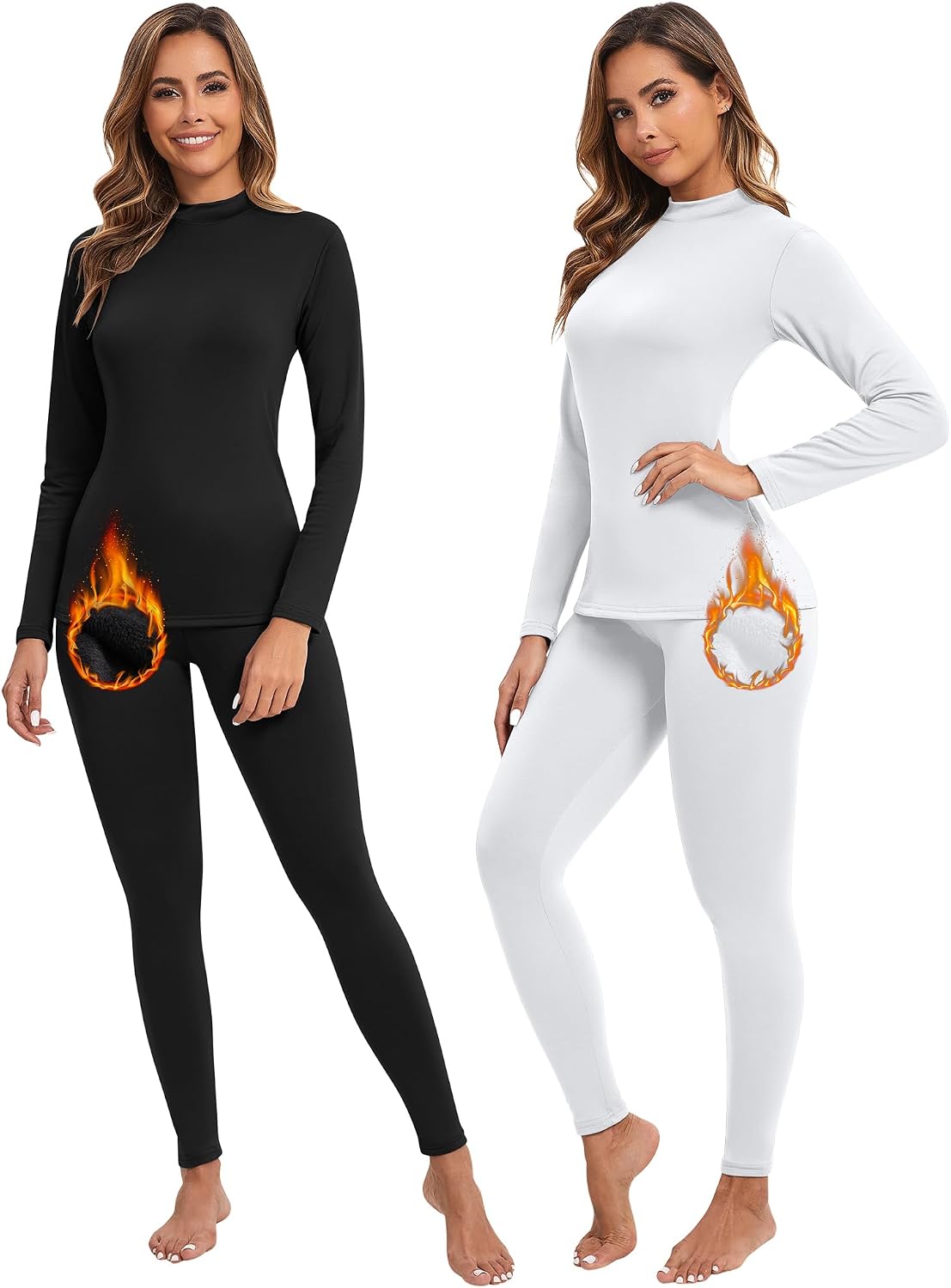 Patelai 2 Sets Thermal Underwear for Women Lightweight Compression Base Layer Set Ultra fit Pajama Set