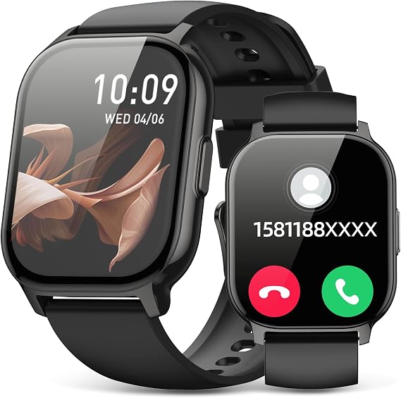 Smart Watch for Men/Women, 2.0" HD Display Fitness Tracker with 100+ Sports Blood Pressure Sleep Monitor, IP68 Waterproof Smartwatch Compatible with Android iOS (Casual, Black, 2.0)