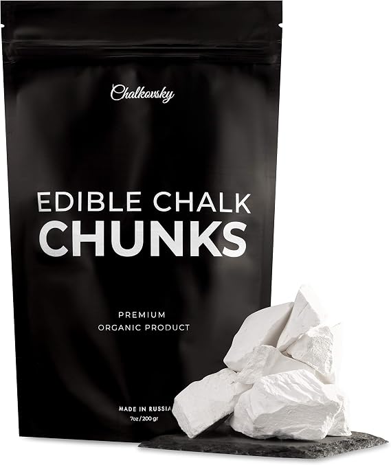 Edible Chalk -Natural,Crunchy Belgorod Chalk Chunks - Russian Organic Chalk for Bone Strength, Eating - Zero Additives, No Impurities - White 7oz (200g)