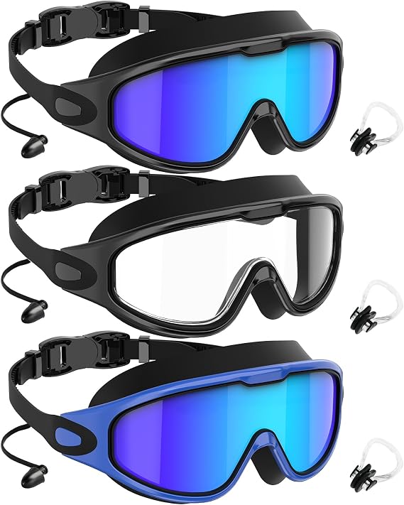 NSSIW Swim Goggles,Anti-Fog UV 180Clear View Swimming Goggles,3 Pack Goggles Swimming Adult Men Women Youth
