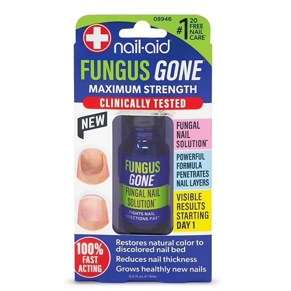 Nail-Aid Fungus Gone Maximum Strength Nail Solution | Restores thick, brittle, cracking nails to healthy-looking nails.