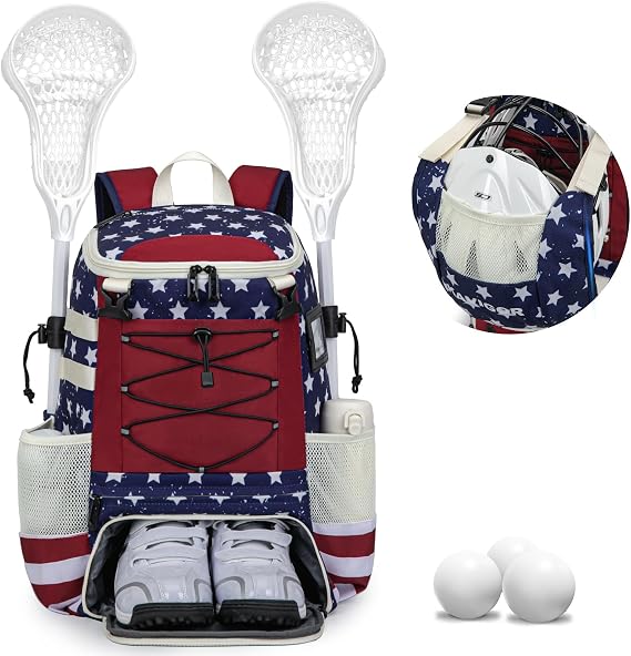 KAVIGOR Lacrosse Bag for Youth, Lacrosse Backpack with Helmet Holder and Shoes Compartment, Waterproof Field Hockey Gears Bag for Boys & Girls